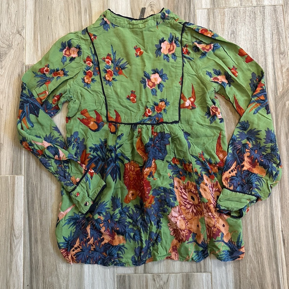 Anthropologie Green Floral Button-Down Top - Picture 3 of 12